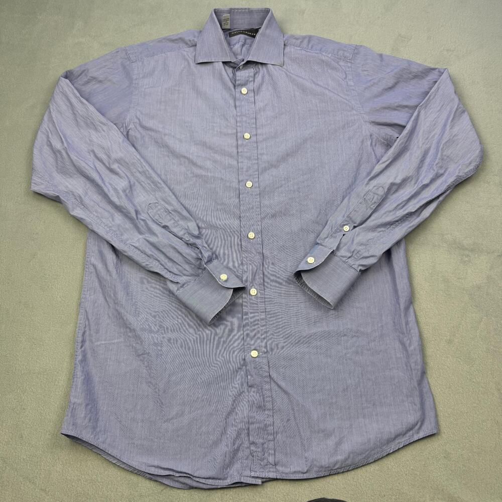 Ralph Lauren Black Label Dress Shirt Mens 15 Blue Pinstripe Classic Made Italy